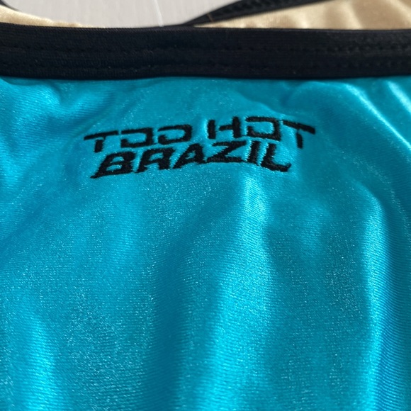 Vintage TOO HOT BRAZIL TURQUOISE BLUE HIGH CUT BIKINI BOTTOMS SIZE MEDIUM - Picture 3 of 5